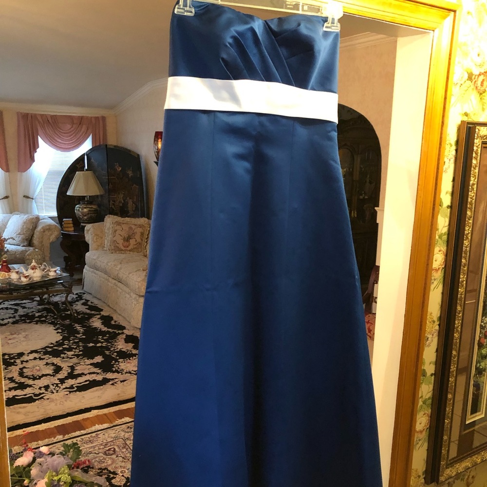 Cobalt Blue Satin Strapless Bridesmaid Dress